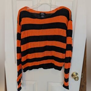 Orange And Black Stripe Pullover Sweater
